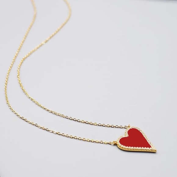 18K Gold Plated Red Heart Necklace | Valentines Day Gift - Picture 3 of 3